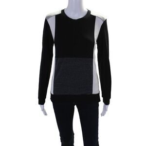 ATKO Womens Double Side Zip Crew Neck Colorblock Sweater Black White Size Small